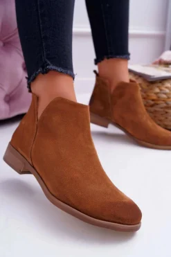 Outlet Botki Damskie Płaski Obcas Wiosenne Skórzane Brązowe Madness Damskie Botki Wiosenne|Brązowe I Beżowe Botki