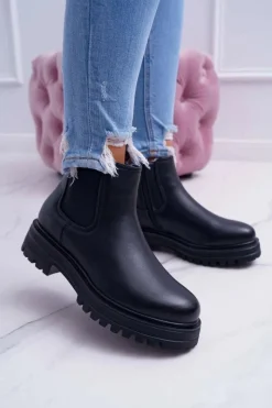 Discount Boto Botki Damskie Płaski Obcas Ciepłe Czarne Orion