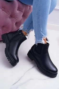 Discount Boto Botki Damskie Płaski Obcas Ciepłe Czarne Orion