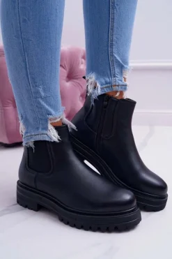 Discount Boto Botki Damskie Płaski Obcas Ciepłe Czarne Orion