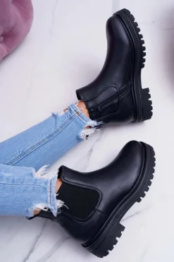 Discount Boto Botki Damskie Płaski Obcas Ciepłe Czarne Orion