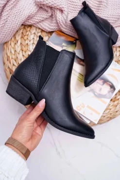 Botki Zimowe Damskie|Botki Płaskie>Boto Botki Damskie Płaski Obcas W Szpic Suwak Czarne Derme