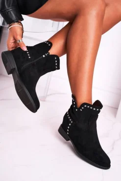 Botki Na Słupku|Czarne Botki>Boto Botki Damskie Płaski Obcas Czarne Autumn Vibes