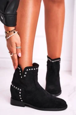 Botki Na Słupku|Czarne Botki>Boto Botki Damskie Płaski Obcas Czarne Autumn Vibes