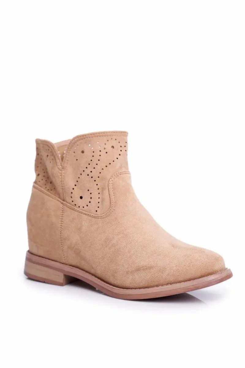 Botki Wiosenne|Brązowe I Beżowe Botki>Boto Botki Damskie Płaski Obcas Zamszowe Ażurowe Beżowe Raffe
