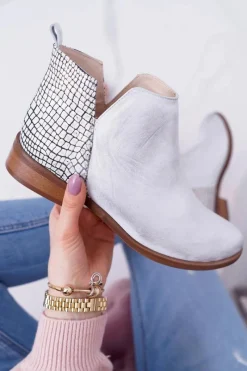 Botki Wiosenne|Brązowe I Beżowe Botki>Boto Botki Damskie Płaski Obcas Wiosenne Skórzane Srebrne Madness