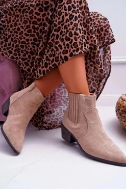 Hot Botki Damskie Płaski Obcas Beżowe Umberco Damskie Brązowe I Beżowe Botki|Botki Zamszowe