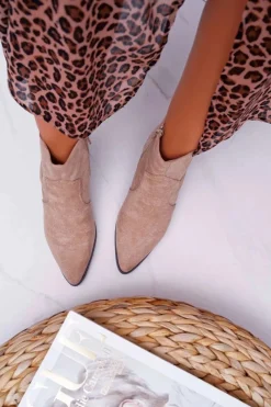 Hot Botki Damskie Płaski Obcas Beżowe Umberco Damskie Brązowe I Beżowe Botki|Botki Zamszowe