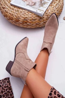 Hot Botki Damskie Płaski Obcas Beżowe Umberco Damskie Brązowe I Beżowe Botki|Botki Zamszowe