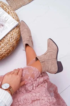 Hot Botki Damskie Płaski Obcas Beżowe Umberco Damskie Brązowe I Beżowe Botki|Botki Zamszowe