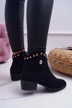 Sale Boto Botki Damskie Płaski Obcas Kowbojki Z Cyrkoniami Czarne Patti