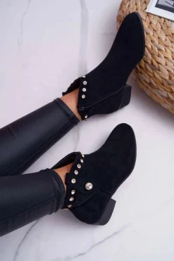 Sale Boto Botki Damskie Płaski Obcas Kowbojki Z Cyrkoniami Czarne Patti