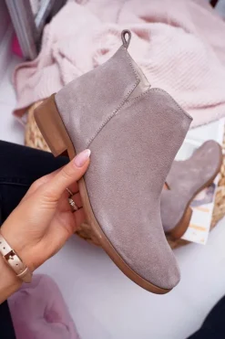 Boto Botki Damskie Płaski Obcas Wiosenne Skórzane Cappuccino Madness