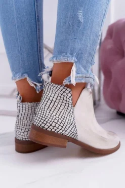 Clearance Boto Botki Damskie Płaski Obcas Wiosenne Skórzane Przecierane Złoto Madness