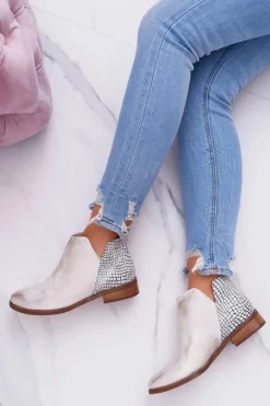 Clearance Boto Botki Damskie Płaski Obcas Wiosenne Skórzane Przecierane Złoto Madness