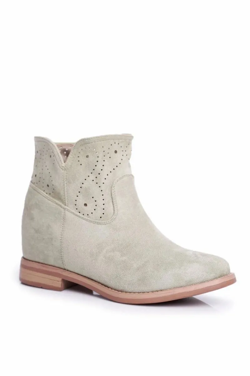 Sale Boto Botki Damskie Płaski Obcas Zamszowe Ażurowe Zielone Raffe