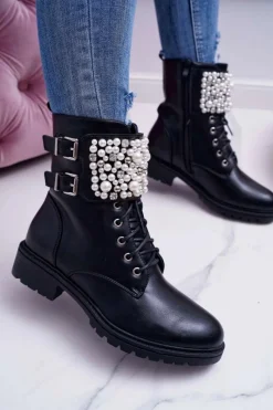 Discount Botki Damskie Płaski Obcas Militarne Czarne Bemmer Damskie Botki Zimowe Damskie|Botki Workery