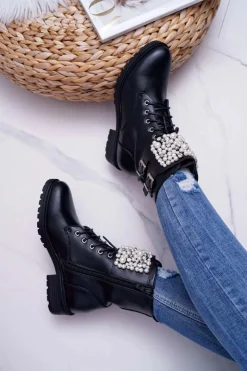 Discount Botki Damskie Płaski Obcas Militarne Czarne Bemmer Damskie Botki Zimowe Damskie|Botki Workery