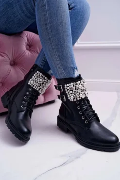 Discount Botki Damskie Płaski Obcas Militarne Czarne Bemmer Damskie Botki Zimowe Damskie|Botki Workery