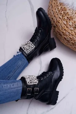 Discount Botki Damskie Płaski Obcas Militarne Czarne Bemmer Damskie Botki Zimowe Damskie|Botki Workery