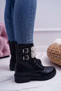 Discount Botki Damskie Płaski Obcas Militarne Czarne Bemmer Damskie Botki Zimowe Damskie|Botki Workery