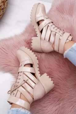 Botki Sznurowane|Brązowe I Beżowe Botki><noscript><img width=