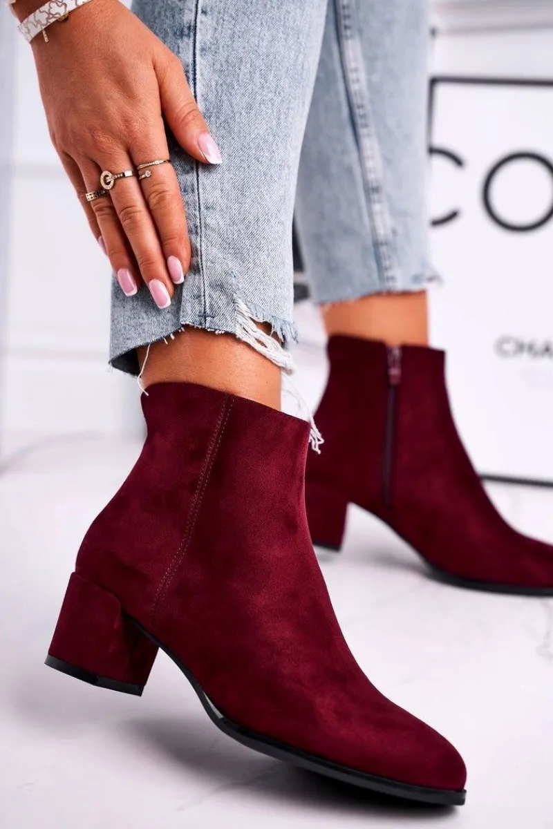 Botki Na Słupku|Botki Zimowe Damskie>Buty Sergio Leone Botki Damskie Sergio Leone Bordowe BT528