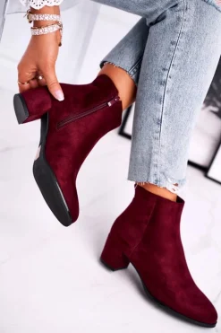 Botki Na Słupku|Botki Zimowe Damskie>Buty Sergio Leone Botki Damskie Sergio Leone Bordowe BT528