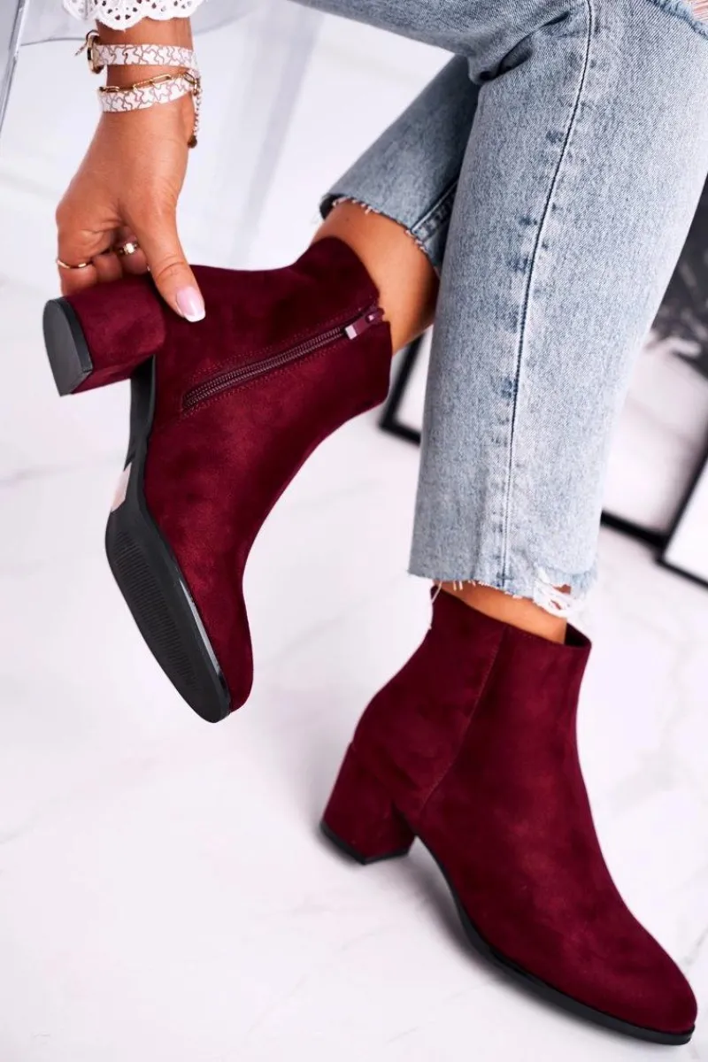 Botki Na Słupku|Botki Zimowe Damskie>Buty Sergio Leone Botki Damskie Sergio Leone Bordowe BT528