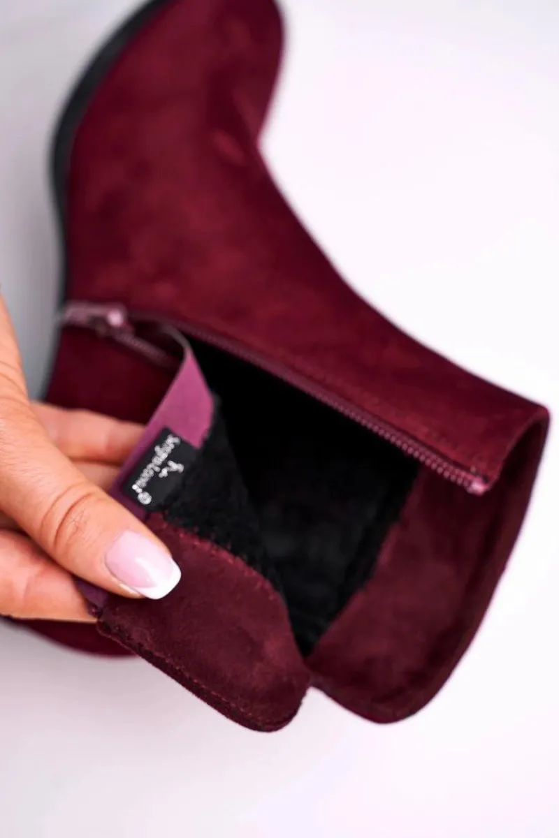 Botki Na Słupku|Botki Zimowe Damskie>Buty Sergio Leone Botki Damskie Sergio Leone Bordowe BT528