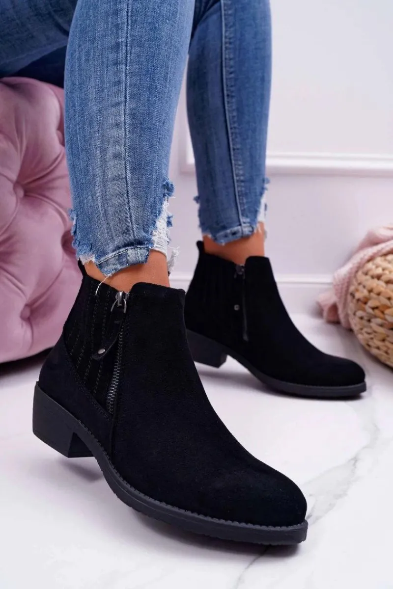 Clearance Botki Damskie Sergio Leone Czarne BT500 Jeronte Damskie Botki Zimowe Damskie|Botki Zamszowe