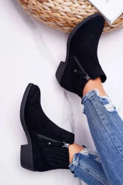 Clearance Botki Damskie Sergio Leone Czarne BT500 Jeronte Damskie Botki Zimowe Damskie|Botki Zamszowe