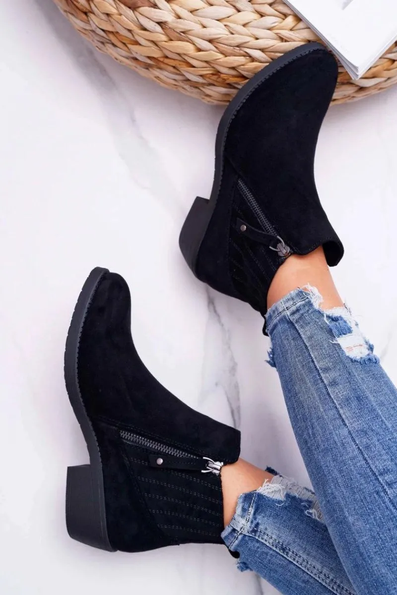 Clearance Botki Damskie Sergio Leone Czarne BT500 Jeronte Damskie Botki Zimowe Damskie|Botki Zamszowe