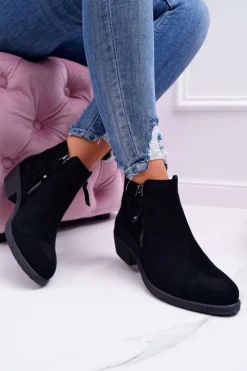 Clearance Botki Damskie Sergio Leone Czarne BT500 Jeronte Damskie Botki Zimowe Damskie|Botki Zamszowe