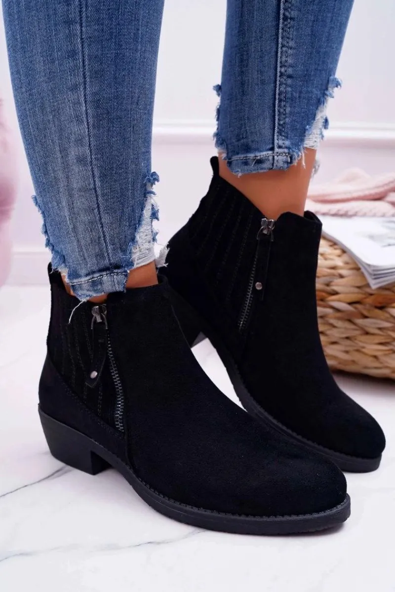 Clearance Botki Damskie Sergio Leone Czarne BT500 Jeronte Damskie Botki Zimowe Damskie|Botki Zamszowe