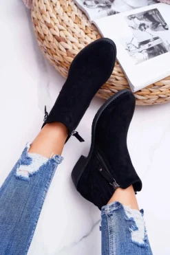 Clearance Botki Damskie Sergio Leone Czarne BT500 Jeronte Damskie Botki Zimowe Damskie|Botki Zamszowe