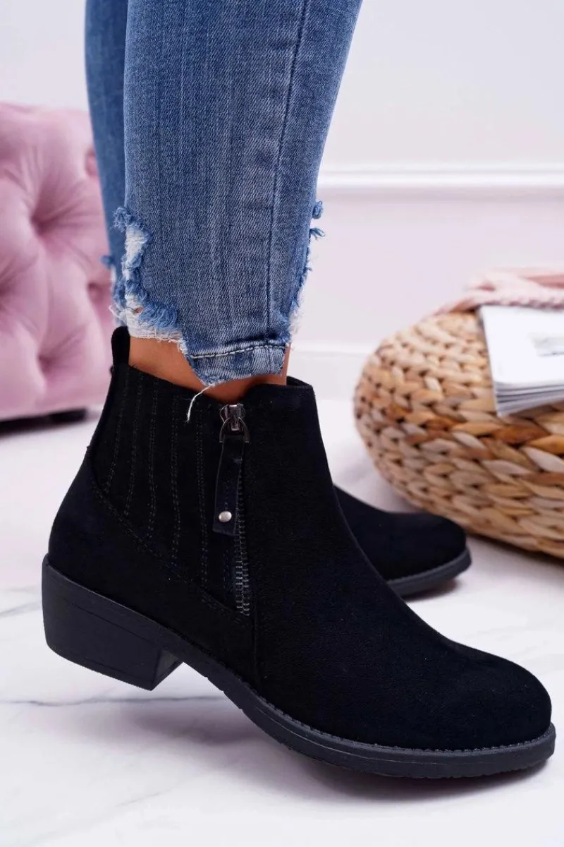 Clearance Botki Damskie Sergio Leone Czarne BT500 Jeronte Damskie Botki Zimowe Damskie|Botki Zamszowe