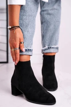 Best Botki Damskie Sergio Leone Czarne BT528 Damskie Botki Na Słupku|Czarne Botki