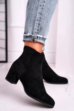 Best Botki Damskie Sergio Leone Czarne BT528 Damskie Botki Na Słupku|Czarne Botki