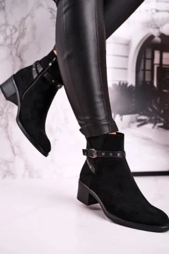 Best Buty Sergio Leone Botki Damskie Sergio Leone Zamszowe Czarne BT615