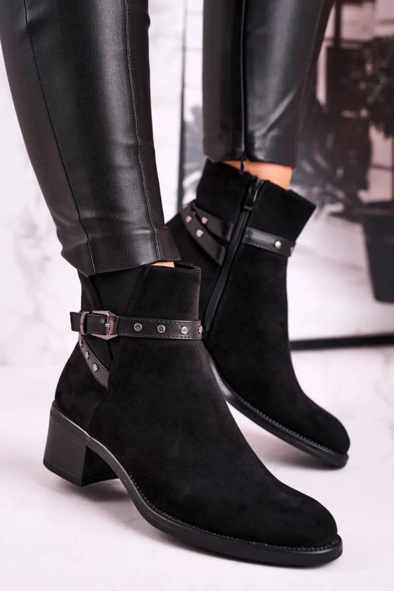 Best Buty Sergio Leone Botki Damskie Sergio Leone Zamszowe Czarne BT615