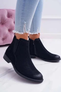 Botki Zimowe Damskie|Botki Płaskie>Buty Sergio Leone Botki Damskie Sergio Leone Sztyblety Eko Nubuk Czarne Vuko