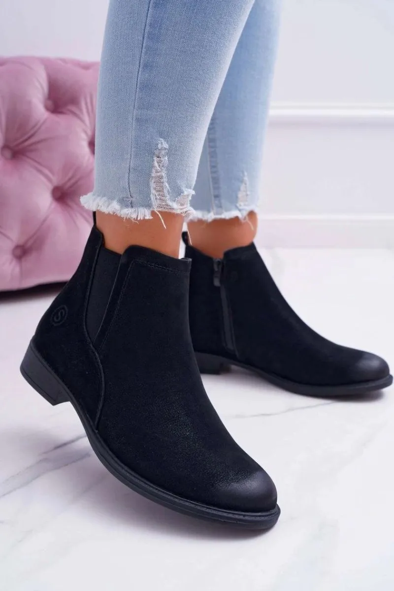 Botki Zimowe Damskie|Botki Płaskie>Buty Sergio Leone Botki Damskie Sergio Leone Sztyblety Eko Nubuk Czarne Vuko