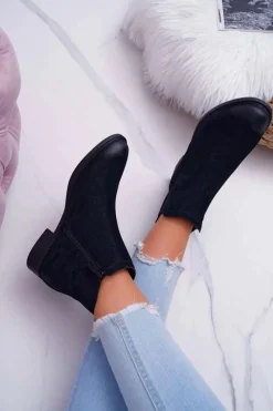 Botki Zimowe Damskie|Botki Płaskie>Buty Sergio Leone Botki Damskie Sergio Leone Sztyblety Eko Nubuk Czarne Vuko