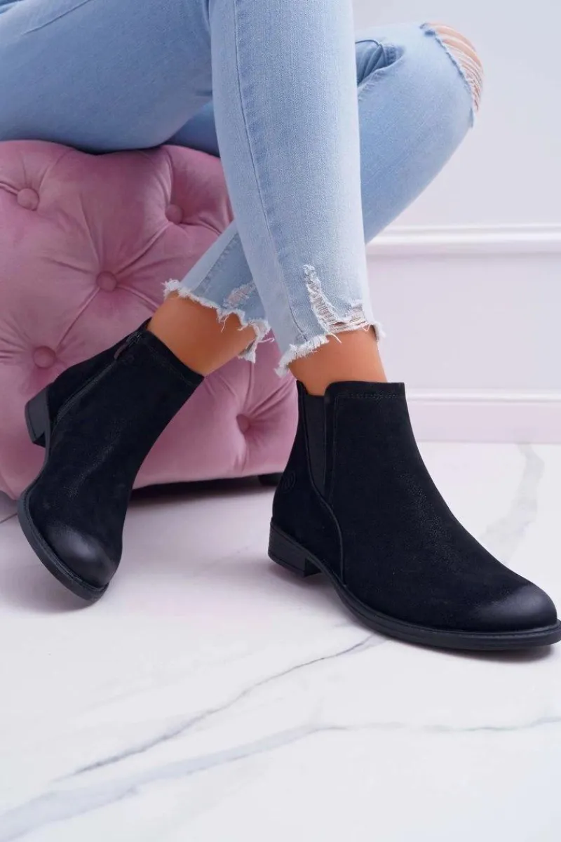 Botki Zimowe Damskie|Botki Płaskie>Buty Sergio Leone Botki Damskie Sergio Leone Sztyblety Eko Nubuk Czarne Vuko