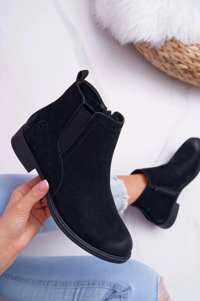 Botki Zimowe Damskie|Botki Płaskie>Buty Sergio Leone Botki Damskie Sergio Leone Sztyblety Eko Nubuk Czarne Vuko