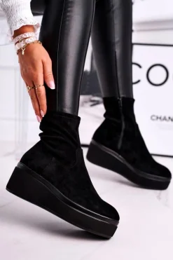 Botki Na Koturnie|Czarne Botki>Buty Sergio Leone Botki Damskie Sergio Leone BT730 Czarne