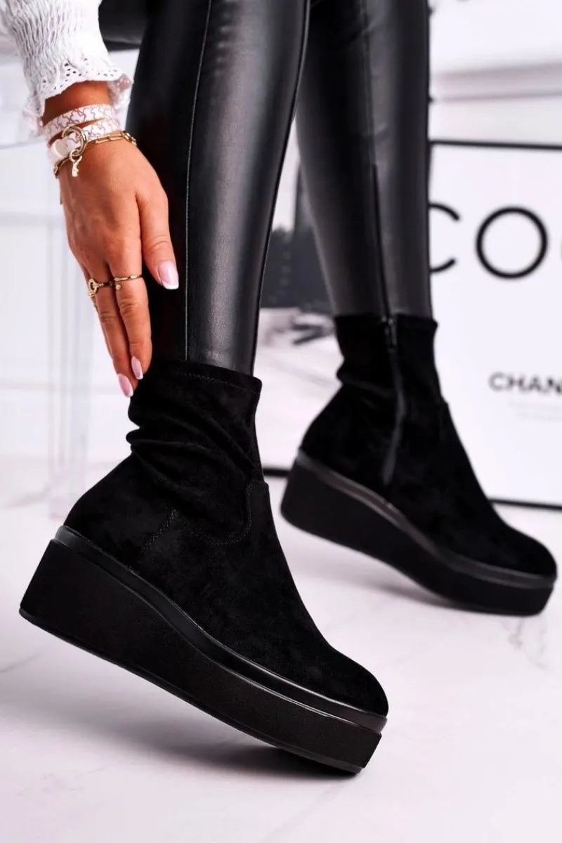 Botki Na Koturnie|Czarne Botki>Buty Sergio Leone Botki Damskie Sergio Leone BT730 Czarne