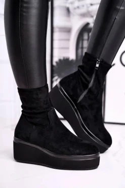 Botki Na Koturnie|Czarne Botki>Buty Sergio Leone Botki Damskie Sergio Leone BT730 Czarne