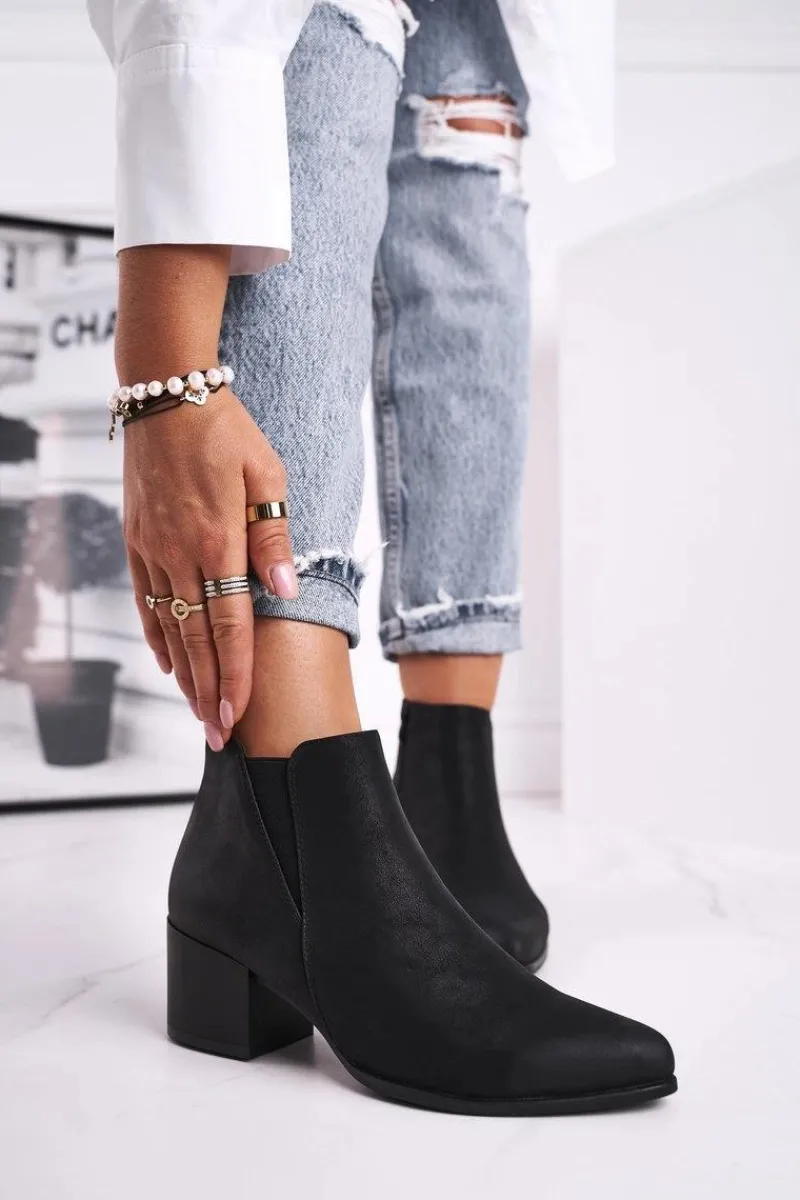 Sale Botki Damskie Sergio Leone Sztyblety Eko Nubuk Czarne BT621 Damskie Botki Na Słupku|Czarne Botki